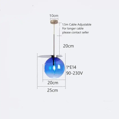 Modern colorful glass metal pendant lamp featuring a blue gradient glass globe with metallic stem for dining room decorbites colorful glass