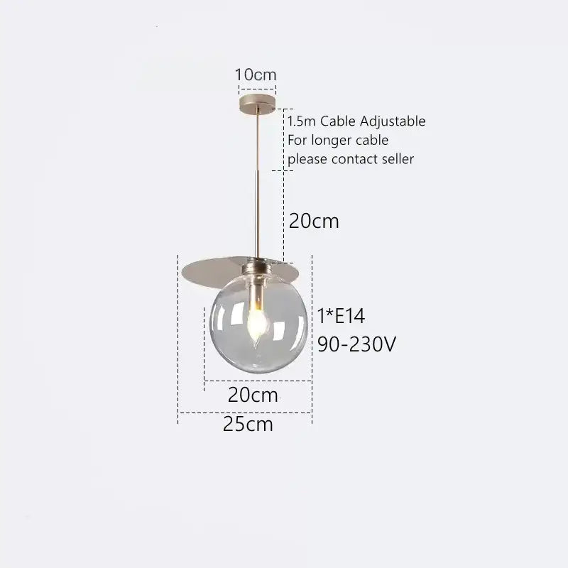 Modern colorful glass metal pendant lamp with clear glass globe and metallic finish for dining room decorbites colorful glass