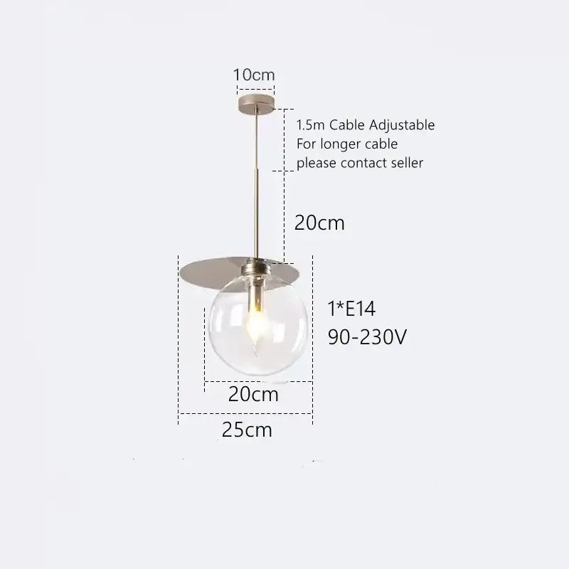 Clear glass globe pendant light with metallic finish and adjustable 1.5m cable for modern decorbites colorful glass interiors