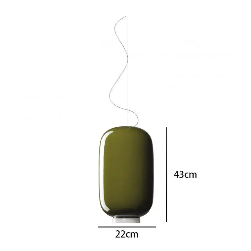 Olive-green sleek rounded rectangular glass pendant light with thin curved cord decorbites colorful glass pendant lights