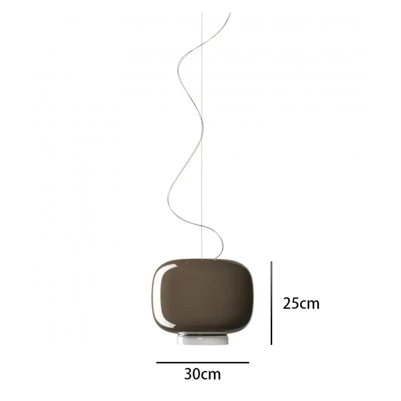 A sleek matte brown glass pendant light with curved metallic cord and white base for decorbites colorful glass pendant lights