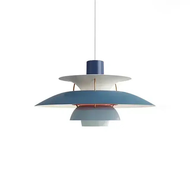 Modern blue and white layered led pendant light with sleek design for kitchen and living room lighting