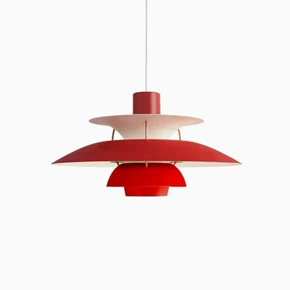 Red layered led pendant light with modern tiered design for kitchen and living room illumination