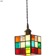 Modern colorful led glass cube pendant light with brass fixture and twisted cord for kitchen decorbites colorful led decor