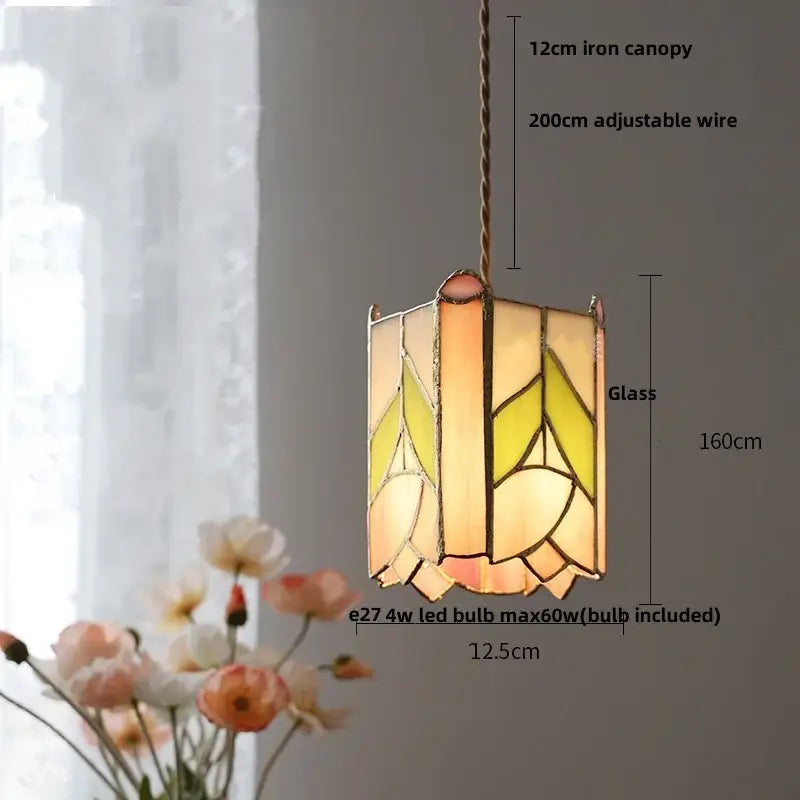 Modern colorful led glass cube pendant light with rectangular tiffany-style stained glass and brass fixture decorbites colorful led