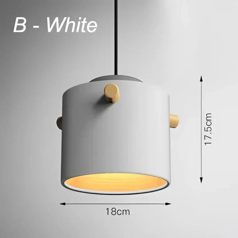 White cylindrical pendant lights with wooden accents and warm yellow interior for modern colorful led pendant decorbites dining room