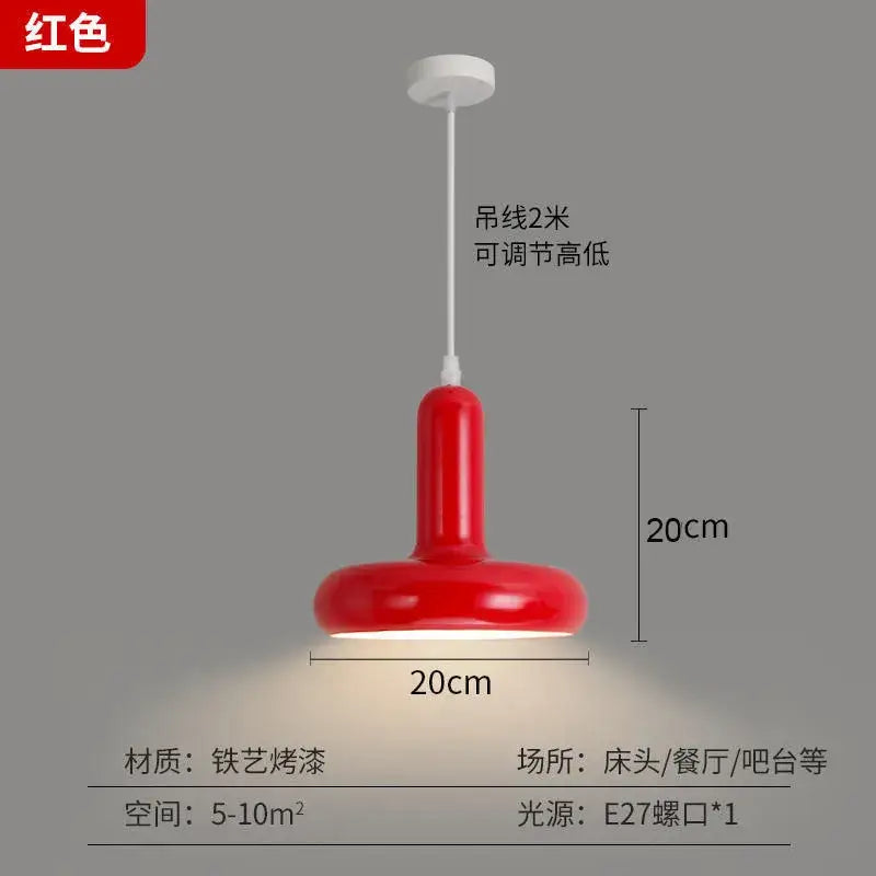 A vibrant red painted aluminum pendant light with glossy finish and modern design for kitchen and dining room use
