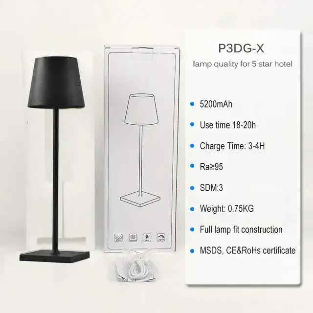 Modern colorful rechargeable black table lamp with sleek matte finish for dining room by decorbites crystal led