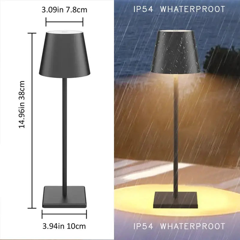 Black sleek modern outdoor table lamp with matte finish and ip54 waterproof rating for decorbites crystal led rechargeable use