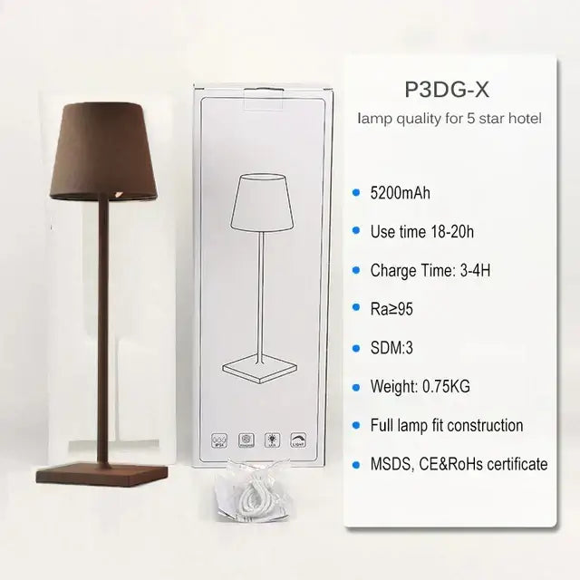 Brown matte table lamp with sleek minimalist design and rectangular base for dining room decor bites crystal led rechargeable