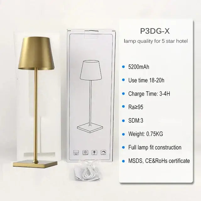 Gold-finished modern table lamp with cylindrical shade crystal led rechargeable decorbites for dining room decor