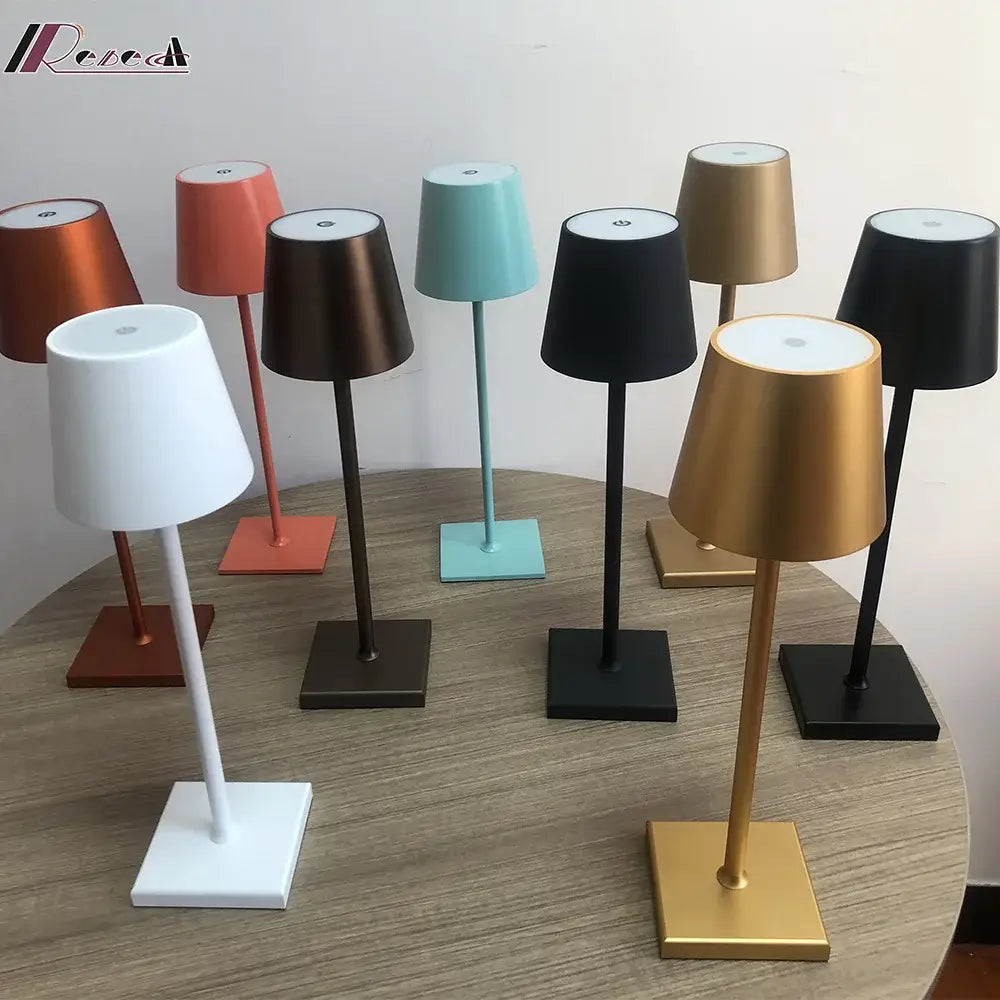 A sleek modern rechargeable table lamp with matte cylindrical shade in vibrant colors by decorbites crystal led