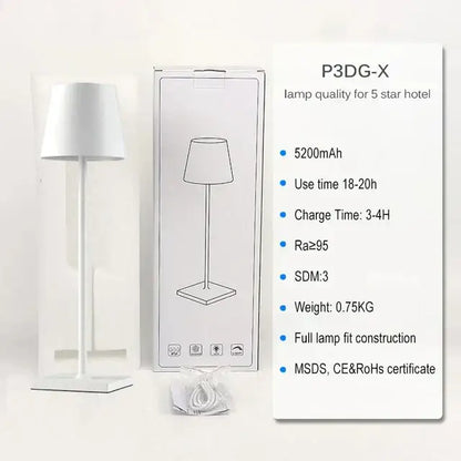 White minimalist table lamp with cylindrical shade and sleek modern design from decorbites crystal led rechargeable collection
