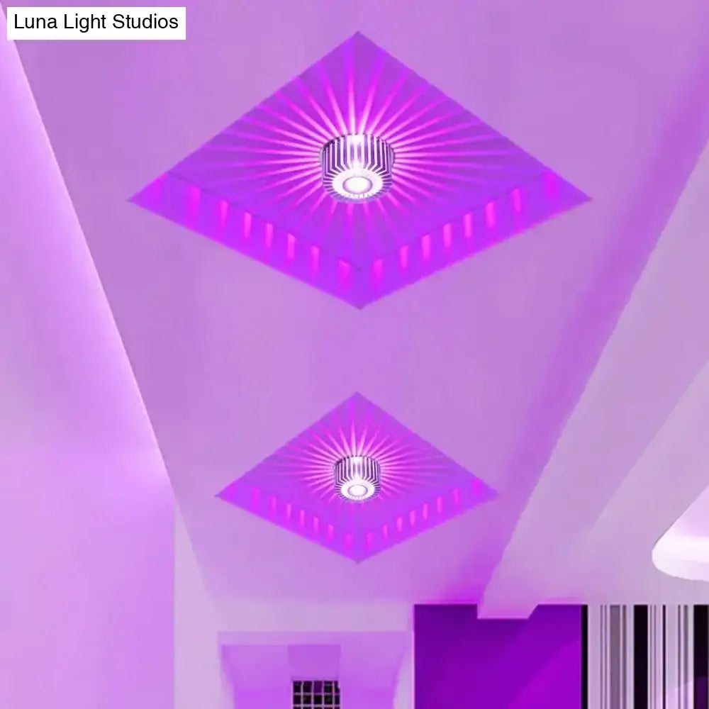 Purple diamond-shaped decorbites™ modern ceiling light with central circular fixture for recessed ceiling lights use