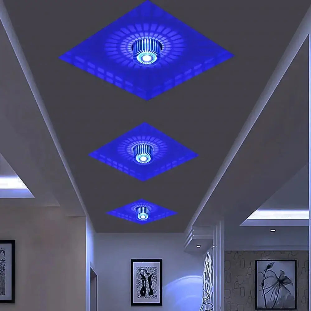 Decorbites™ modern blue diamond-shaped recessed ceiling lights with glowing circular centers for indoor use