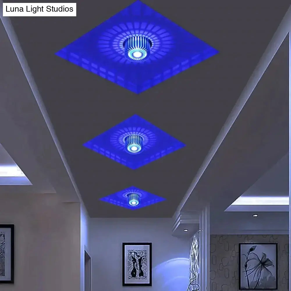 DecorBites™ modern recessed ceiling lights with blue diamond shapes and central circular cool blue LED illumination