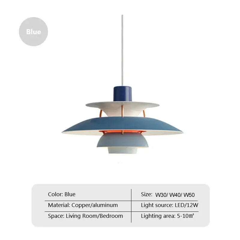 Blue layered pendant light with copper and aluminum construction decorbites colorful umbrella pendant for dining room decor