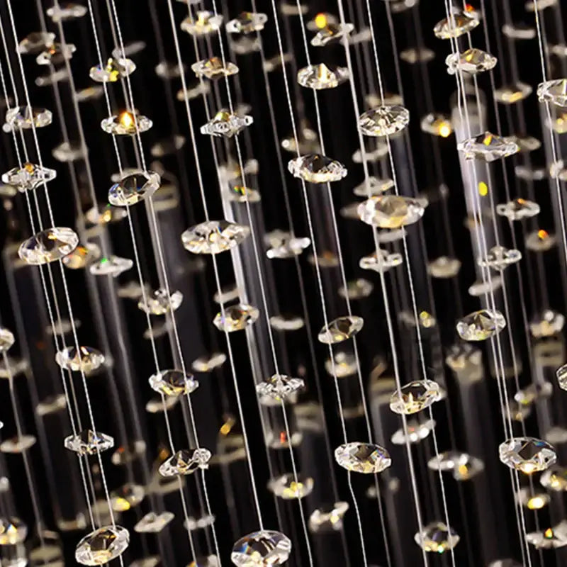 Modern columnar crystal chandelier with clear faceted droplets on thin wires for white living room decorbites columnar crystal