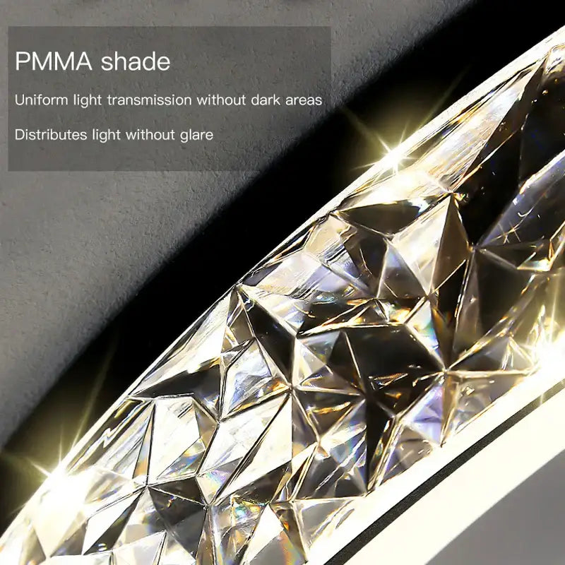 Modern concave round pmma crystal ceiling light with faceted geometric design for warm living room illumination decorbites concave round