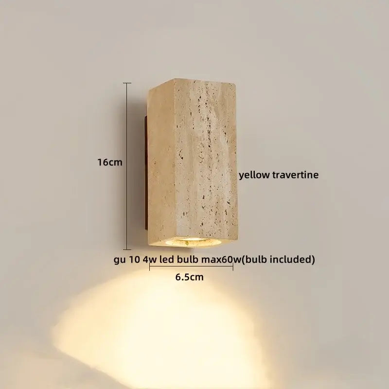 Modern yellow travertine wall sconce with textured stone finish and gu10 led bulb for bedroom decorbites led wall light