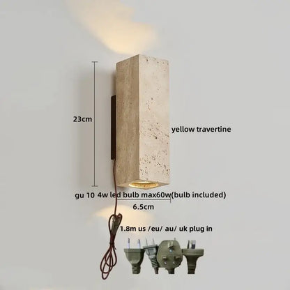 Modern concrete and wood led wall sconce in yellow travertine stone with gu10 led bulb for bedroom decorbites led wall sconce