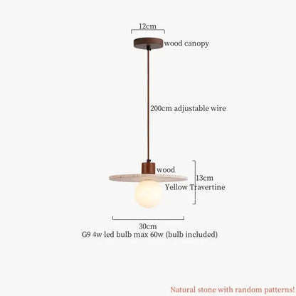 Modern concrete and wood pendant light with led yellow travertine stone shade and bronze wire for kitchen decorbites led yellow
