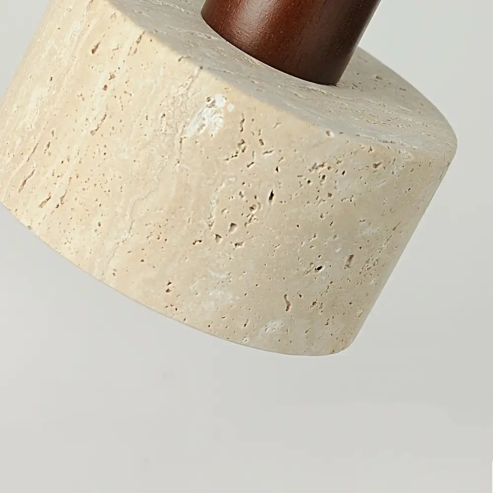 Beige textured stone lamp base with dark wood stem for modern concrete and wood pendant light decorbites led yellow travertine