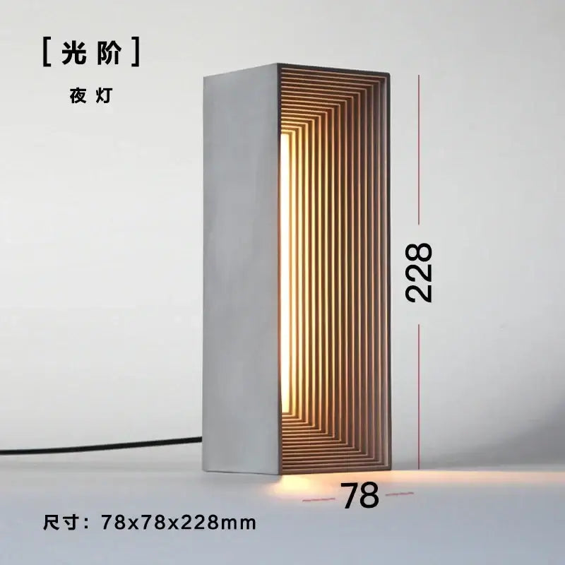 Modern concrete stone table lamp with sleek concrete exterior and wooden slat tunnel light for decorbites concrete stone decor