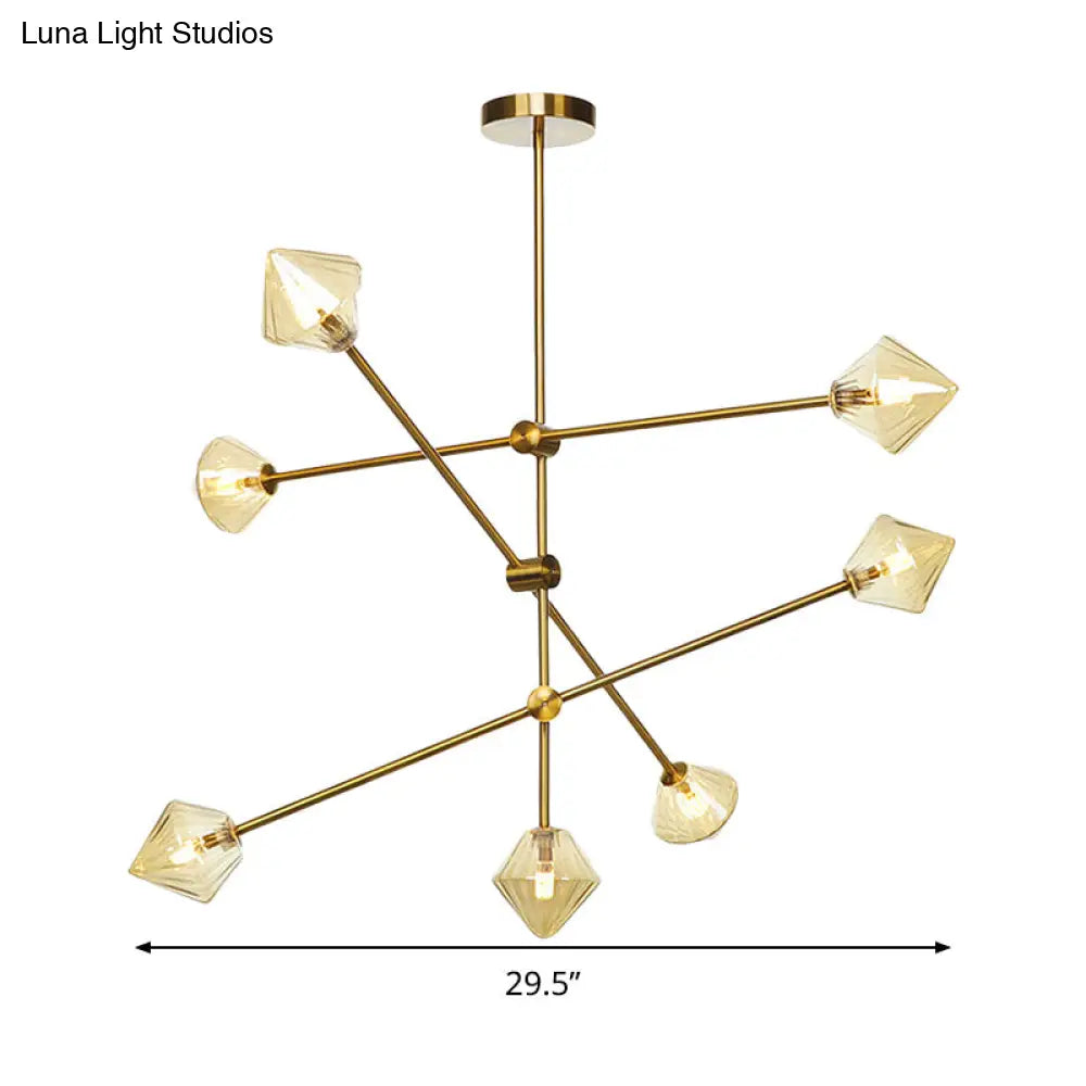 Lámpara de techo cónica moderna - Cristal ámbar acanalado - 7 luces - Kit de iluminación para comedor