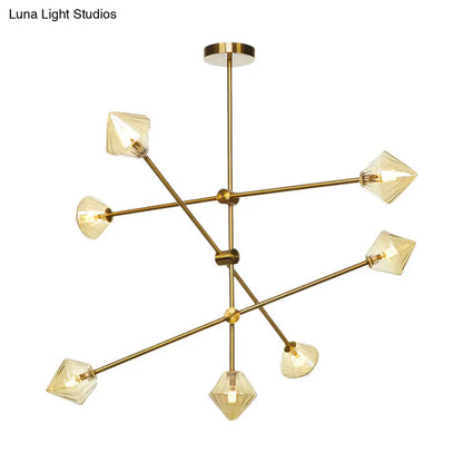 Lámpara de techo cónica moderna - Cristal ámbar acanalado - 7 luces - Kit de iluminación para comedor