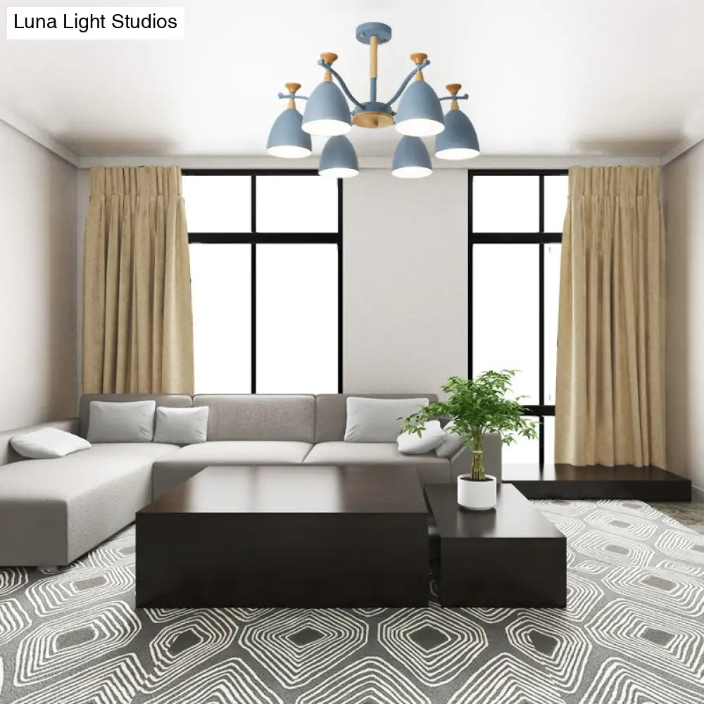 Lámpara colgante moderna de techo cónico - Lámpara de techo metálica para dormitorio (3/6/8 luces) - Gris/Blanco/Verde