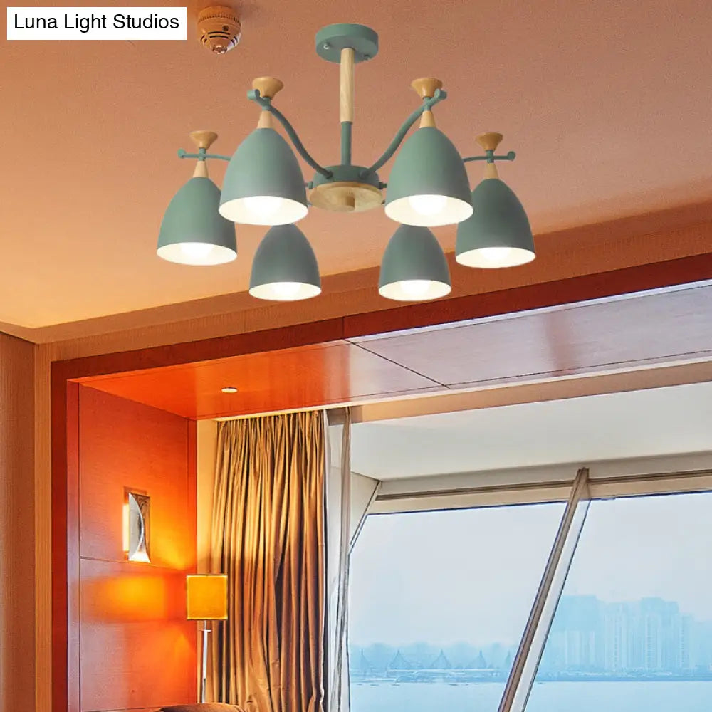 Lámpara colgante moderna de techo cónico - Lámpara de techo metálica para dormitorio (3/6/8 luces) - Gris/Blanco/Verde