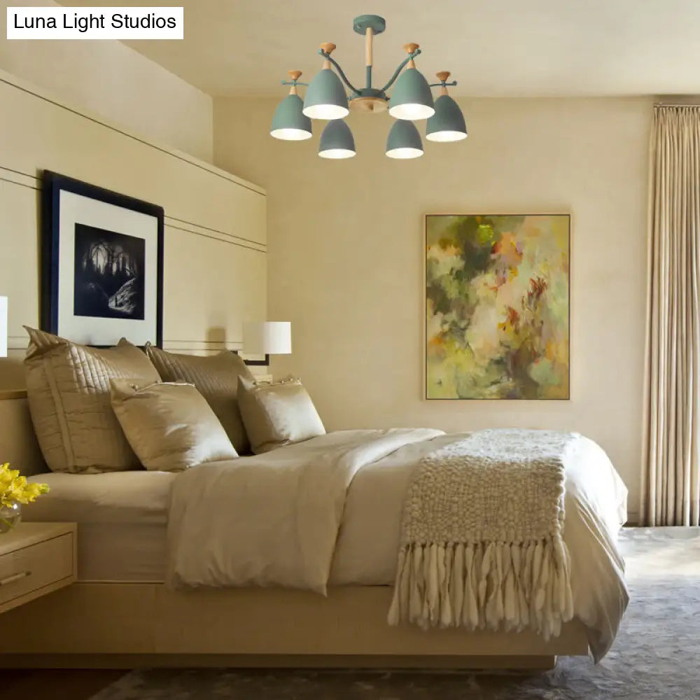 Lámpara colgante moderna de techo cónico - Lámpara de techo metálica para dormitorio (3/6/8 luces) - Gris/Blanco/Verde