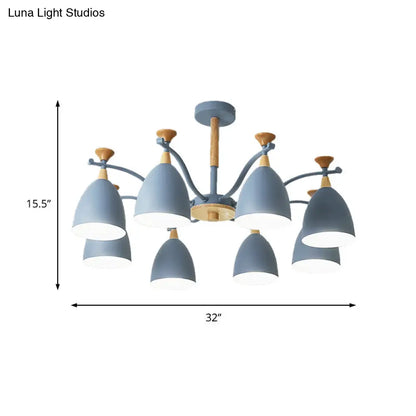 Lámpara colgante moderna de techo cónico - Lámpara de techo metálica para dormitorio (3/6/8 luces) - Gris/Blanco/Verde