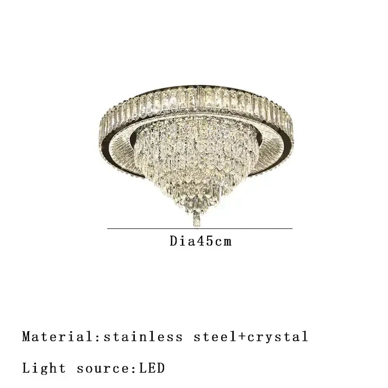 A modern cone crystal ceiling chandelier with a sleek stainless steel frame and cascading crystals for luxury decorbites decor