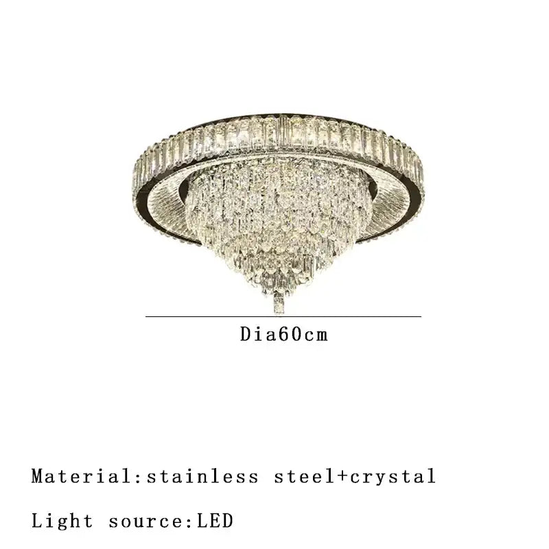 Modern cone crystal ceiling chandelier with stainless steel frame and led-lit cascading crystals for luxury decorbites cone crystal decor