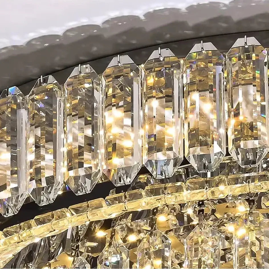 Modern cone crystal ceiling chandelier featuring tiered faceted clear glass prisms for luxury living room decorbites cone crystal