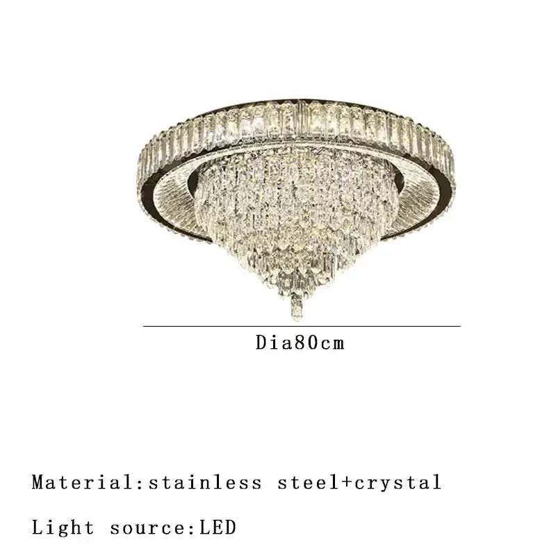 Modern cone crystal ceiling chandelier with sleek stainless steel frame and cascading clear crystals by decorbites cone crystal