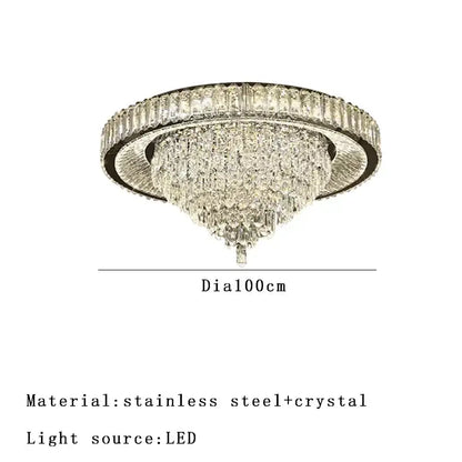 Elegant crystal ceiling chandelier with sleek stainless steel frame and cascading clear crystals by decorbites cone crystal