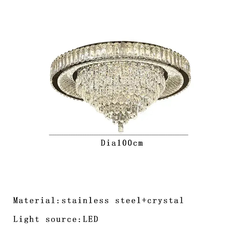 Elegant crystal ceiling chandelier with sleek stainless steel frame and cascading clear crystals by decorbites cone crystal