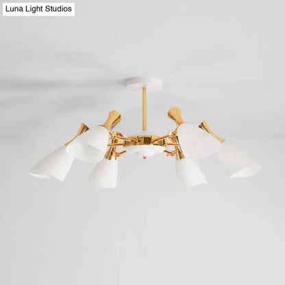 Modern Cone Frosted Glass Hanging Lamp: 6/8 Lights Gold Chandelier Fixture in Warm/White Light