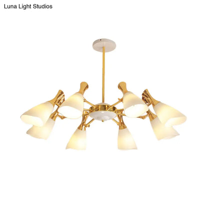 Modern Cone Frosted Glass Hanging Lamp: 6/8 Lights Gold Chandelier Fixture in Warm/White Light