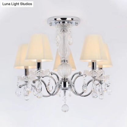 DecorBites™ DecorBites™ Modern Cone Semi Flush Crystal Ceiling Light Fixture with Swirled Arm - 5-Head Nickle Design