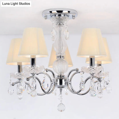DecorBites™ DecorBites™ Modern Cone Semi Flush Crystal Ceiling Light Fixture with Swirled Arm - 5-Head Nickle Design