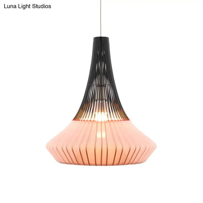 Modern Cone Shade Pendant Light - Black/Pink/Blue Fabric Hangs Beautifully in Living Room