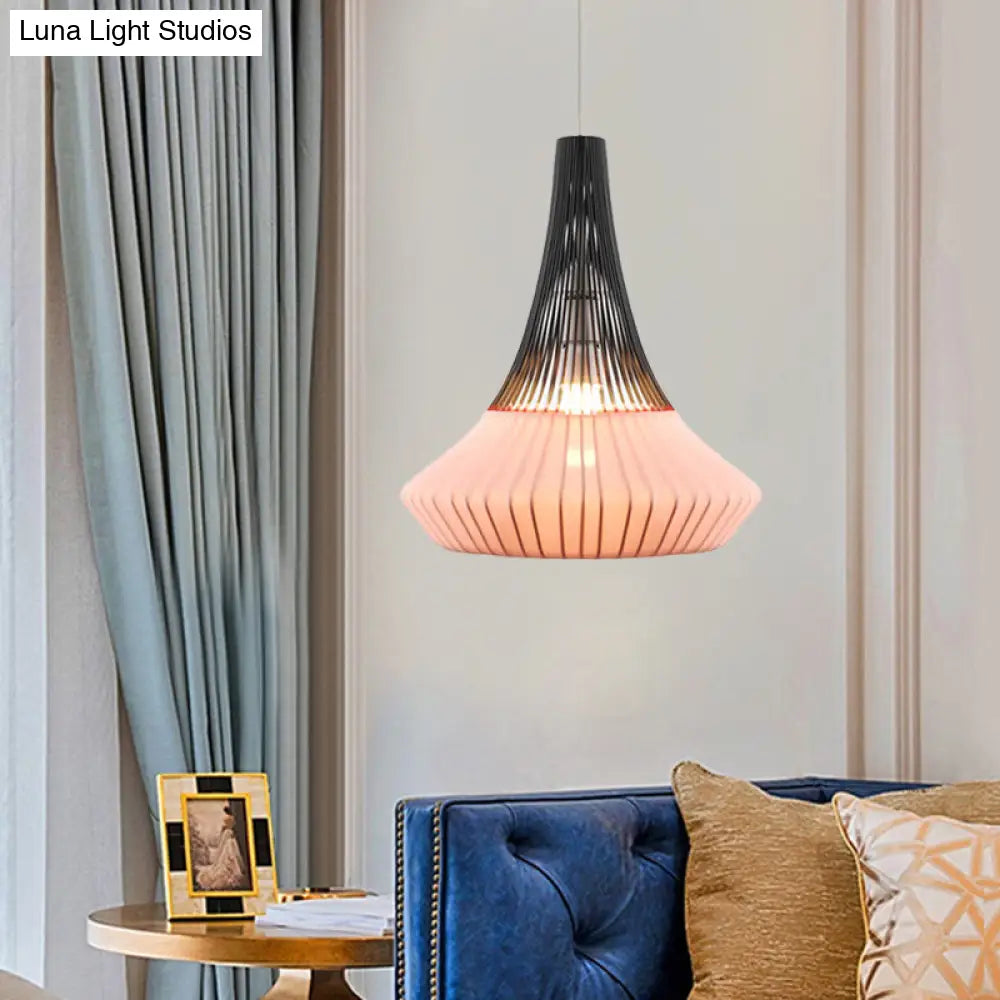 Modern Cone Shade Pendant Light - Black/Pink/Blue Fabric Hangs Beautifully in Living Room