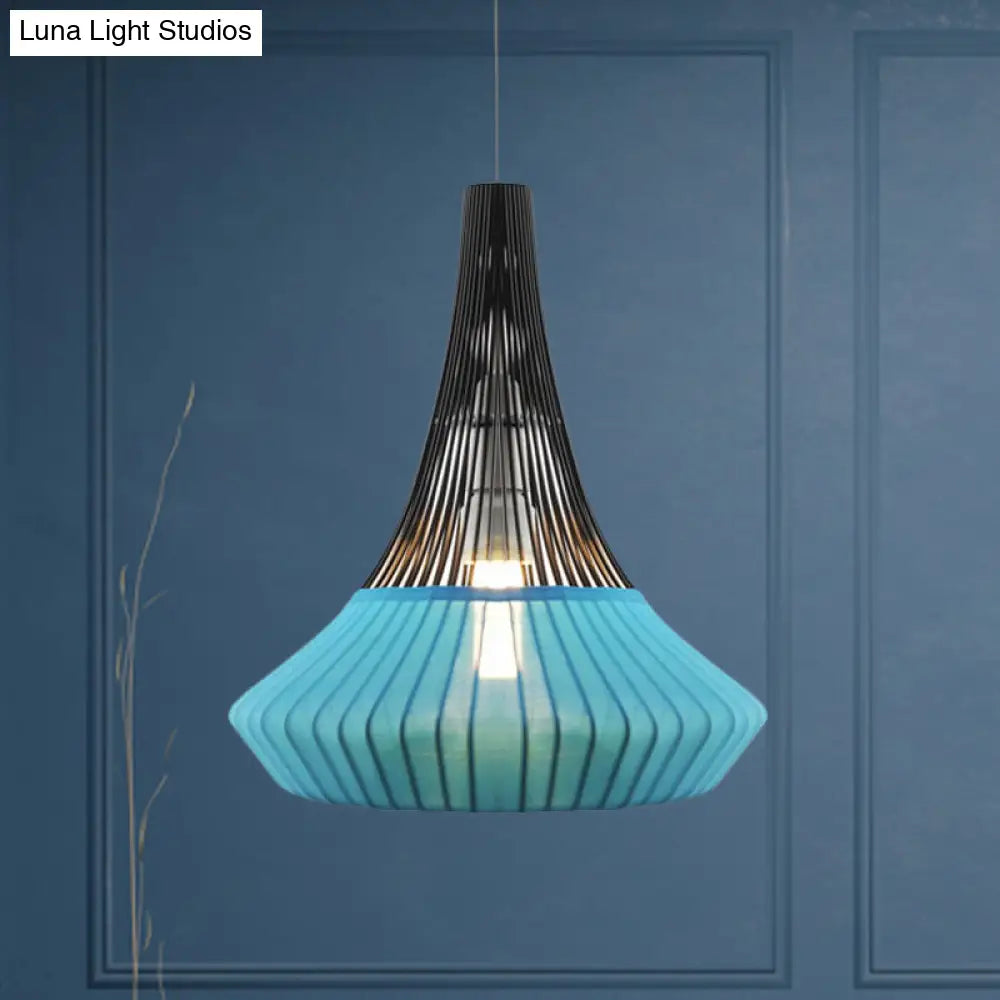 Modern Cone Shade Pendant Light - Black/Pink/Blue Fabric Hangs Beautifully in Living Room