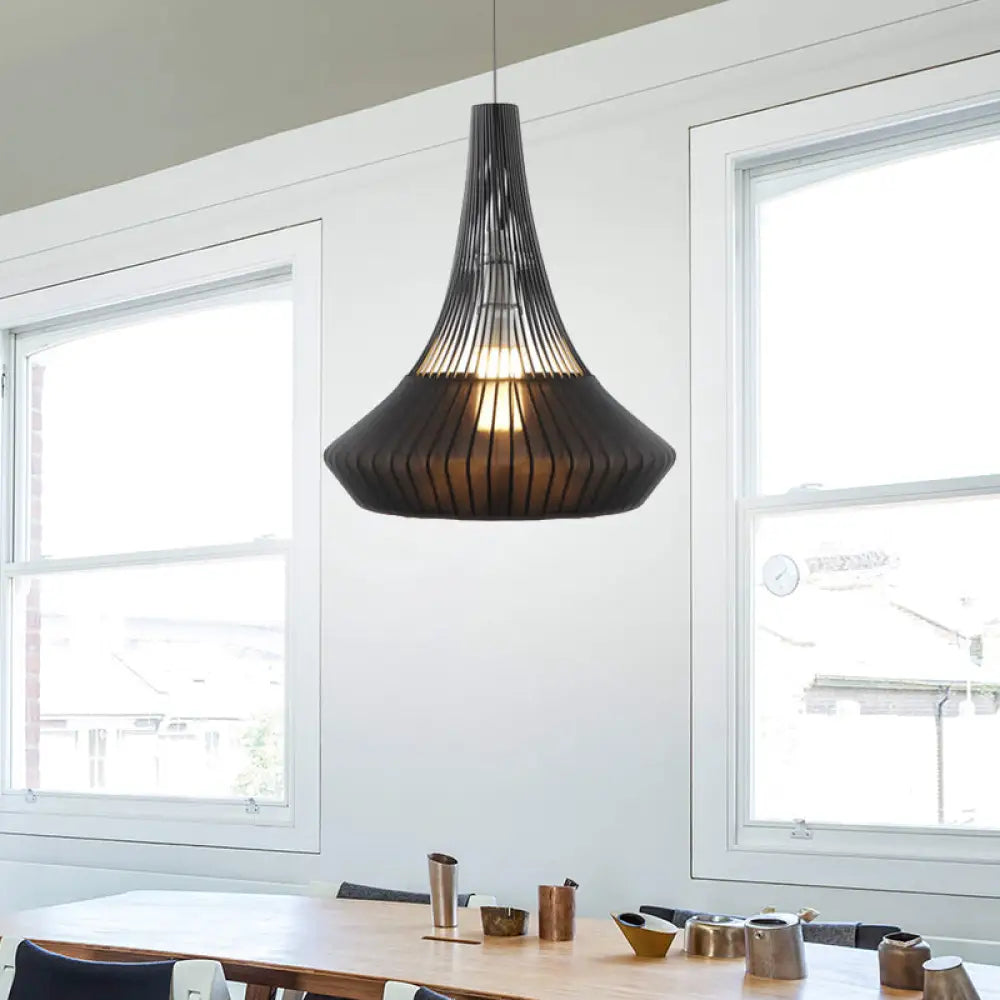 Modern Cone Shade Pendant Light - Black/Pink/Blue Fabric Hangs Beautifully in Living Room