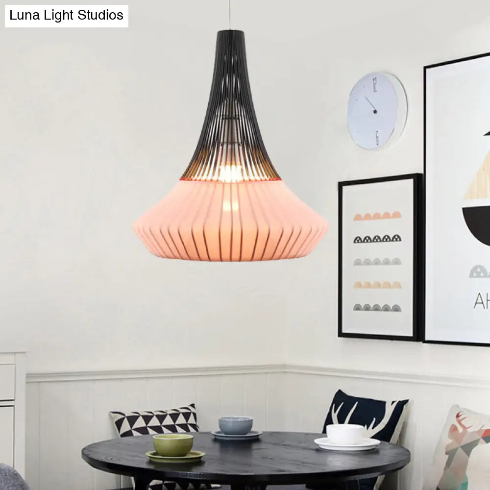 Modern Cone Shade Pendant Light - Black/Pink/Blue Fabric Hangs Beautifully in Living Room