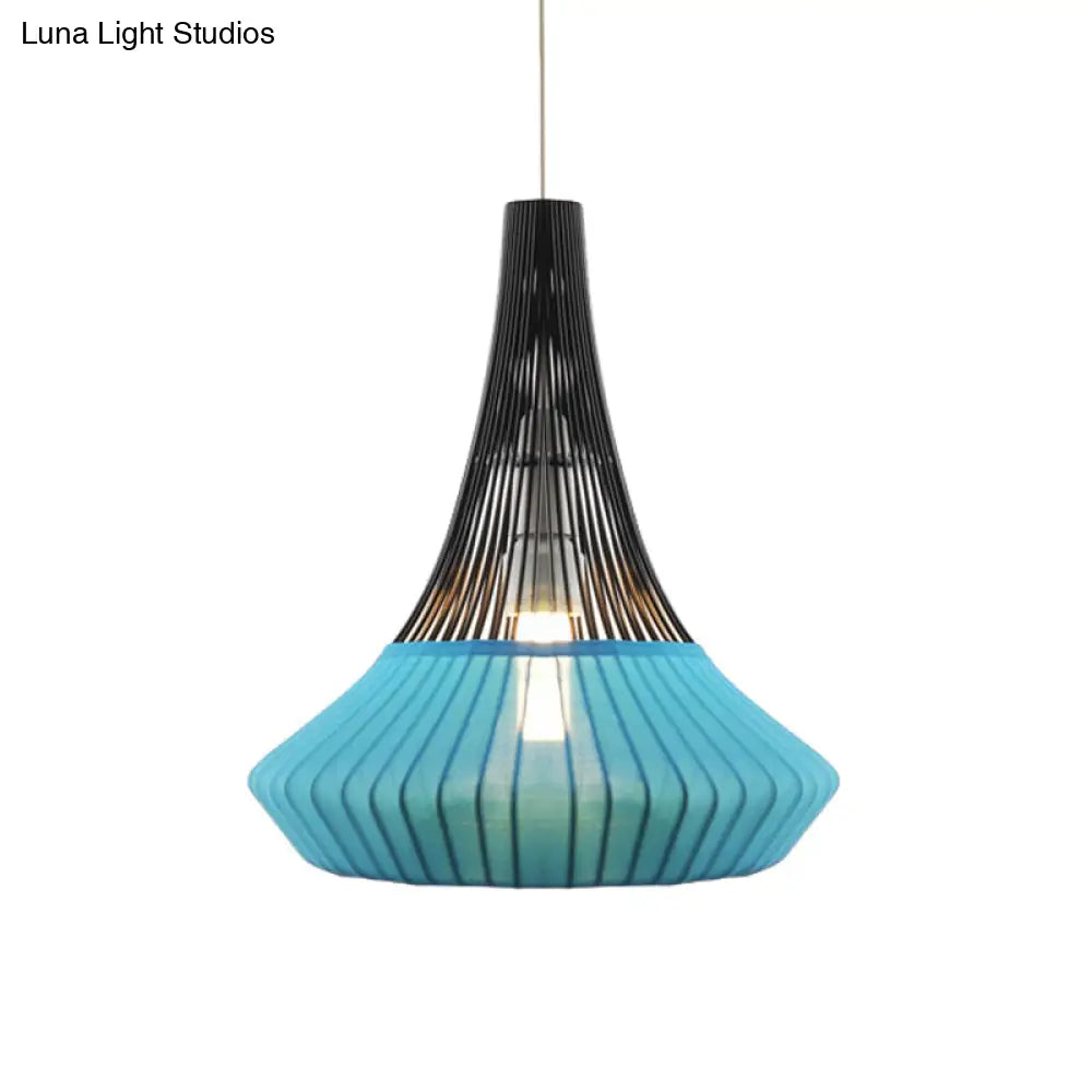 Modern Cone Shade Pendant Light - Black/Pink/Blue Fabric Hangs Beautifully in Living Room